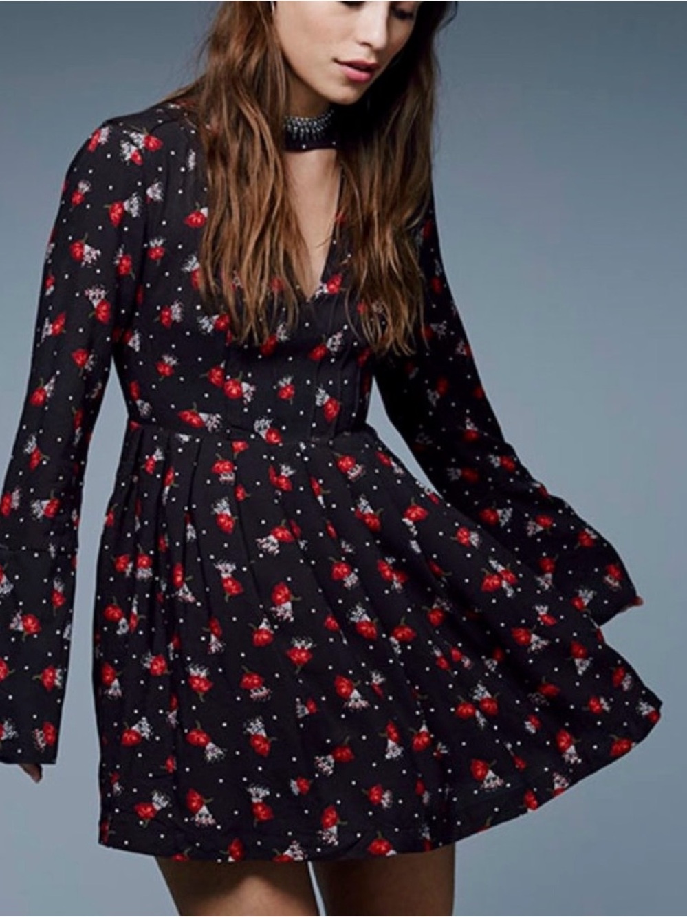 Free People Black Floral Long Sleeve Tunic or Mini Dress - Picture 8 of 9